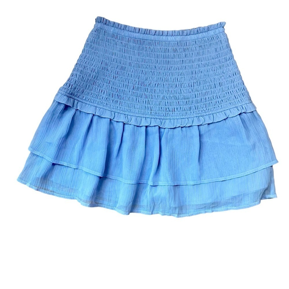 Bar Iii Blue Mini Skirt Smocked Ruffle Stretchy - Boho Chic Summer Festival